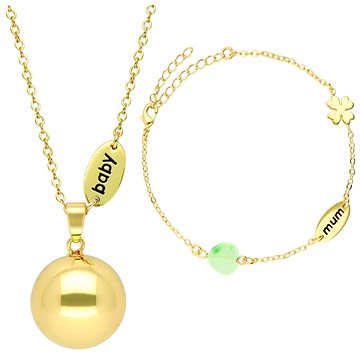 

Bola Rolnička s náramkem Nature stone beads and mum/baby charm in gold