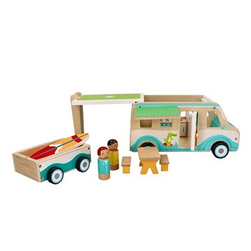 

Adam Toys Dřevěnný autokaravan s přívěsem a příslušenstvím