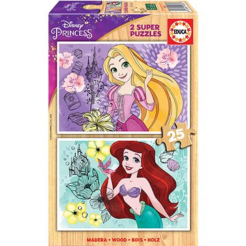 

EDUCA Dřevěné puzzle Disney princezny: Locika a Ariel 2 × 25 dílků