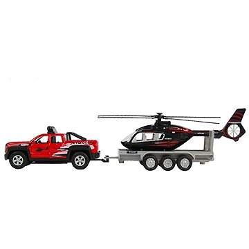 

Mikrotrading Traffic auto terénní 13 cm s přívěsem a helikoptérou 20 cm, kov, na zpětný chod