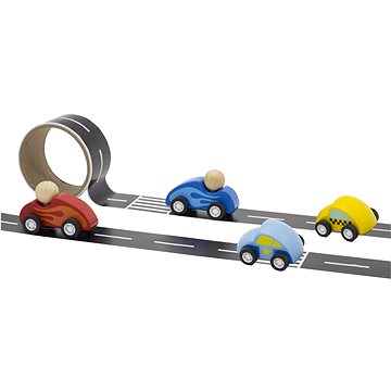 Silnice s dřevěnými autíčky - Dřevěná hračka