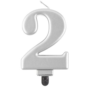 Narozeninová svíčka na dort - 2 - metalická stříbrná - 8 cm