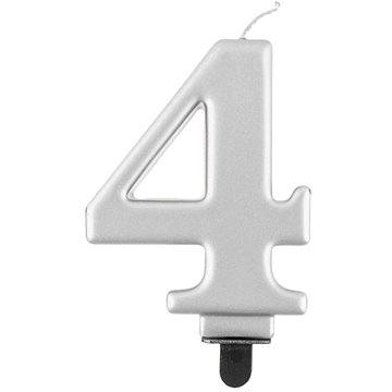 Narozeninová svíčka na dort - 4 - metalická stříbrná - 8 cm