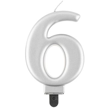 Narozeninová svíčka na dort - 6 - metalická stříbrná - 8 cm