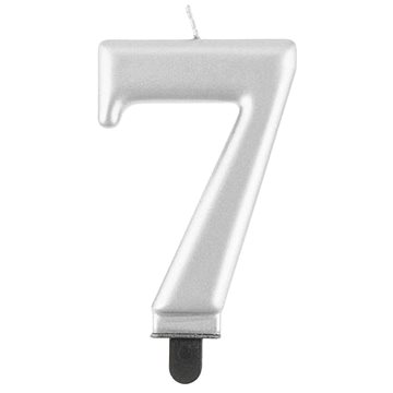 Narozeninová svíčka na dort - 7 - metalická stříbrná - 8 cm