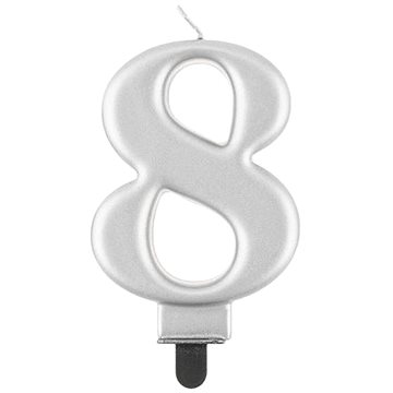 Narozeninová svíčka na dort - 8 - metalická stříbrná - 8 cm