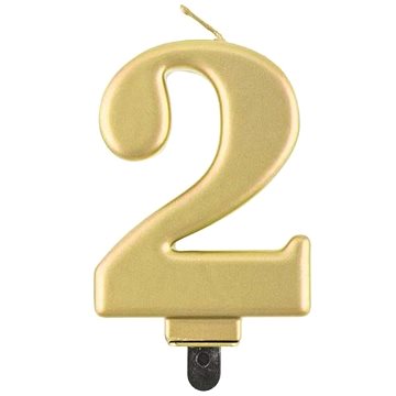 

Narozeninová svíčka na dort - 2 - metalická zlatá - 8 cm