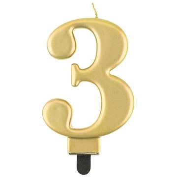 

Narozeninová svíčka na dort - 3 - metalická zlatá - 8 cm