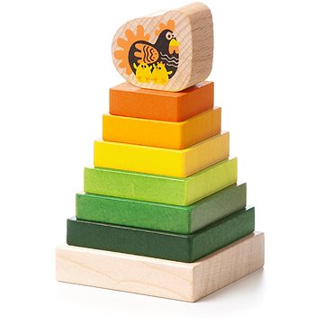 

CUBIKA 15276 Barevná pyramida se slepičkou - dřevěná skládačka 8 dílů