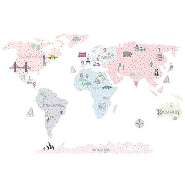 

Kopko samolepky na zeď mapa světa - pink