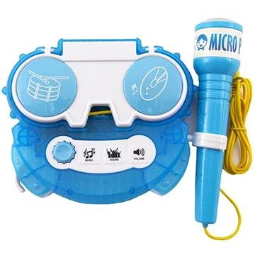 Mikrofon karaoke modrý plast na baterie se světlem v krabici 24x21x5,5cm - Dětský mikrofon