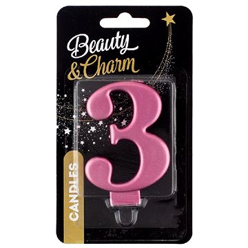 

GoDan Svíčka dortová číslice růžová metalická 8 cm, 3