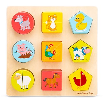 

New Classic Toy Dřevěné vkládací puzzle - tvary a zvířata
