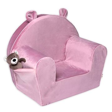 

Baby Nellys Dětské křesílko Teddy Velvet s boční kapsou, růžové, starorůžová
