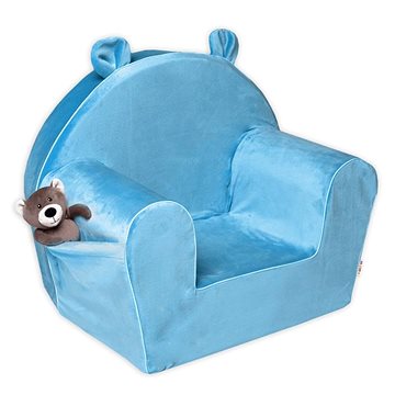 

Baby Nellys Dětské křesílko Teddy Velvet s boční kapsou, modré