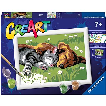 Ravensburger Kreativní a výtvarné hračky 201891 CreArt Spící pes a kočka - Malování podle čísel
