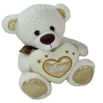Medvídek srdíčko bílo zlatý - 17 cm - Plyšový medvěd