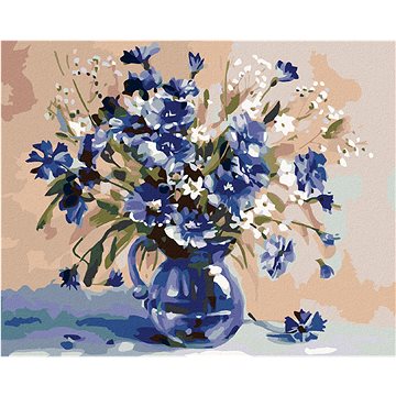 

Diamondi - KYTICE MODRÝCH KVÍTKŮ, 40x50 cm, vypnuté plátno na rám