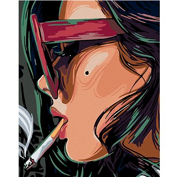 

Diamondi - ŽENA S CIGARETOU A PIHOU, 40x50 cm, vypnuté plátno na rám