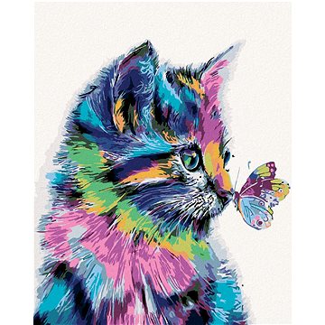 

Diamondi - Diamantové malování - KOČIČKA S MOTÝLKEM, 40x50 cm, Vypnuté plátno na rám