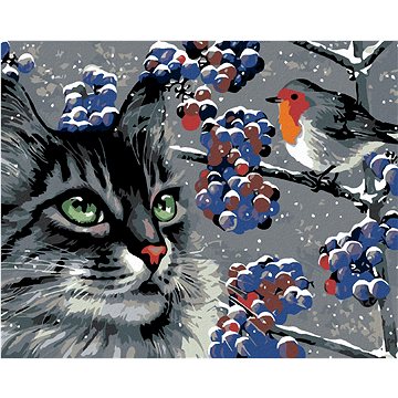 

Diamondi - ČÍHAJÍCÍ ŠEDÝ KOCOUR A PTÁČEK, 40x50 cm, bez rámu a bez vypnutí plátna