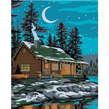 

Diamondi - CHATA POD NOČNÍ OBLOHOU, 40x50 cm, bez rámu a bez vypnutí plátna