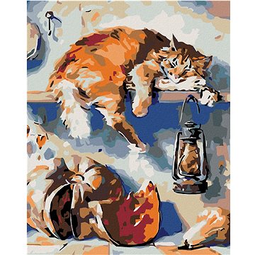 

Diamondi - SPÍCÍ KOCOUR NA POLIČCE VE SPÍŽI, 40x50 cm, bez rámu a bez vypnutí plátna