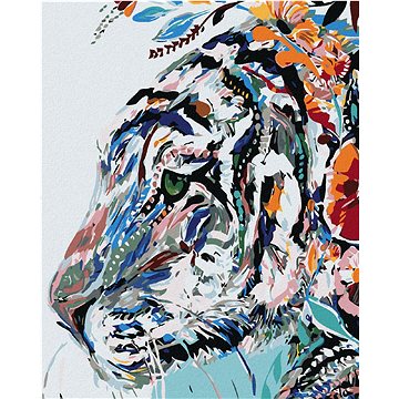 

Diamondi - Diamantové malování - BÍLÝ TYGR S KVĚTY, 40x50 cm, Vypnuté plátno na rám