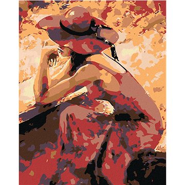 

Diamondi - KRÁSNÁ ZASNĚNÁ ŽENA V ČERVENÉM, 40x50 cm, vypnuté plátno na rám
