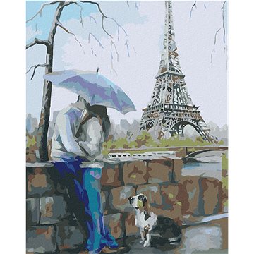 

Diamondi - MILENCI SE PSEM U EIFFELOVKY, 40x50 cm, bez rámu a bez vypnutí plátna