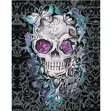 

Diamondi - Diamantové malování - LEBKA S MOTÝLI A KVĚTY, 40x50 cm, bez rámu a bez vypnutí plátna