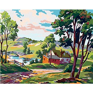 

Diamondi - VENKOVSKÉ STAVENÍ U RYBNÍČKU, 40x50 cm, vypnuté plátno na rám