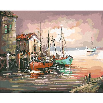 

Diamondi - LODĚ VE STARÉM PŘÍSTAVIŠTI, 40x50 cm, vypnuté plátno na rám
