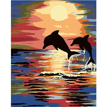 

Diamondi - DELFÍNI A ZÁPAD SLUNCE, 40x50 cm, bez rámu a bez vypnutí plátna