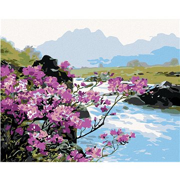 

Diamondi - ROZKVETLÉ KVĚTINY U ŘEKY, 40x50 cm, vypnuté plátno na rám