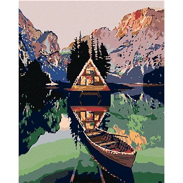 

Diamondi - PRAMICE U CHATKY NA JEZEŘE V HORÁCH, 40x50 cm, vypnuté plátno na rám