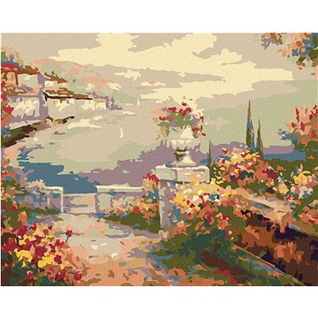 

Diamondi - KVĚTINOVÁ TERASA NAD MOŘEM, 40x50 cm, vypnuté plátno na rám