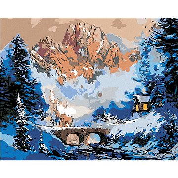 

Diamondi - CHATKA U MŮSTKU V ZIMĚ, 40x50 cm, bez rámu a bez vypnutí plátna