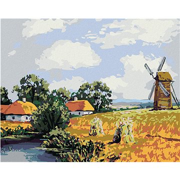 

Diamondi - POLNÍ KRAJINA S MLÝNEM, 40x50 cm, vypnuté plátno na rám