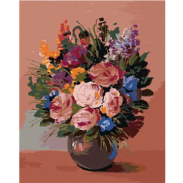 

Diamondi - KYTICE KVĚTIN NA ORANŽOVÉM POZADÍ, 40x50 cm, vypnuté plátno na rám