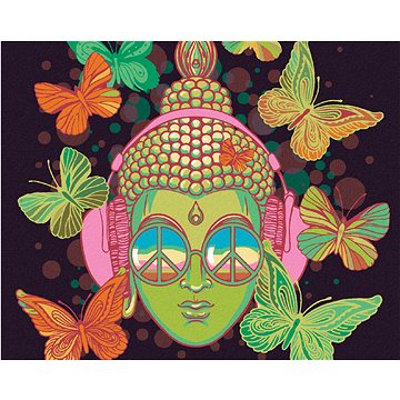 

Diamondi - ZELENÝ BUDDHA A MOTÝLI, 40x50 cm, vypnuté plátno na rám