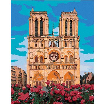 

Diamondi - NOTRE DAME V PAŘÍŽI A ČERVENÉ KVĚTINY, 40x50 cm, vypnuté plátno na rám