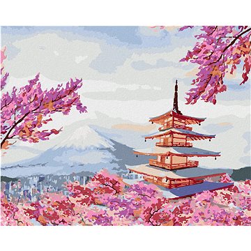 

Diamondi - JAPONSKO CHRÁM A RŮŽOVÉ KVĚTINY, 40x50 cm, vypnuté plátno na rám