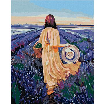 

Diamondi - ŽENA S KOŠÍKEM A LEVANDULOVÉ POLE, 40x50 cm, vypnuté plátno na rám