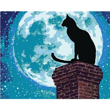

Diamondi - KOČKA NA KOMÍNU A ÚPLNĚK, 40x50 cm, bez rámu a bez vypnutí plátna