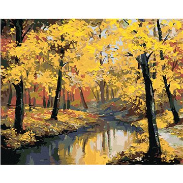 

Diamondi - PODZIMNÍ LES A ŘEKA, 40x50 cm, vypnuté plátno na rám