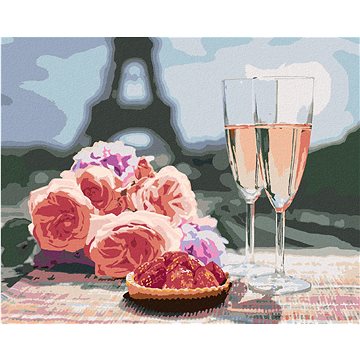 

Diamondi - SKLENIČKY A RŮŽE V PAŘÍŽI A EIFFELOVA VĚŽ, 40x50 cm, vypnuté plátno na rám