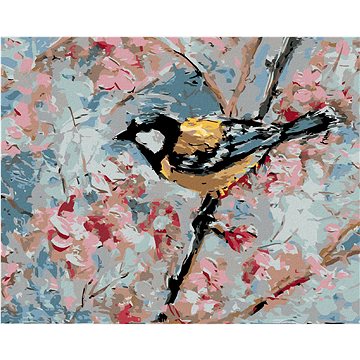

Diamondi - PTÁČEK A RŮŽOVÉ KVĚTINY, 40x50 cm, vypnuté plátno na rám