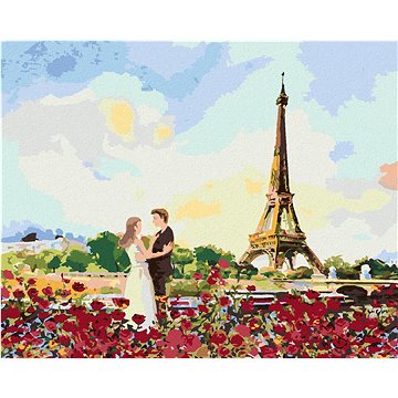 

Diamondi - EIFFELOVA VĚŽ A RŮŽE, 40x50 cm, vypnuté plátno na rám