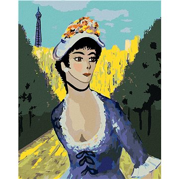 

Diamondi - ŽENA V PARKU PŘED EIFFELOVOU VĚŽÍ, 40x50 cm, vypnuté plátno na rám